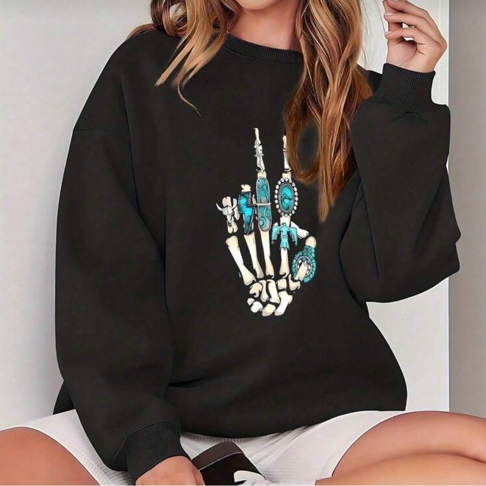 SHEIN Black Skeleton Graphic Sweatshirt